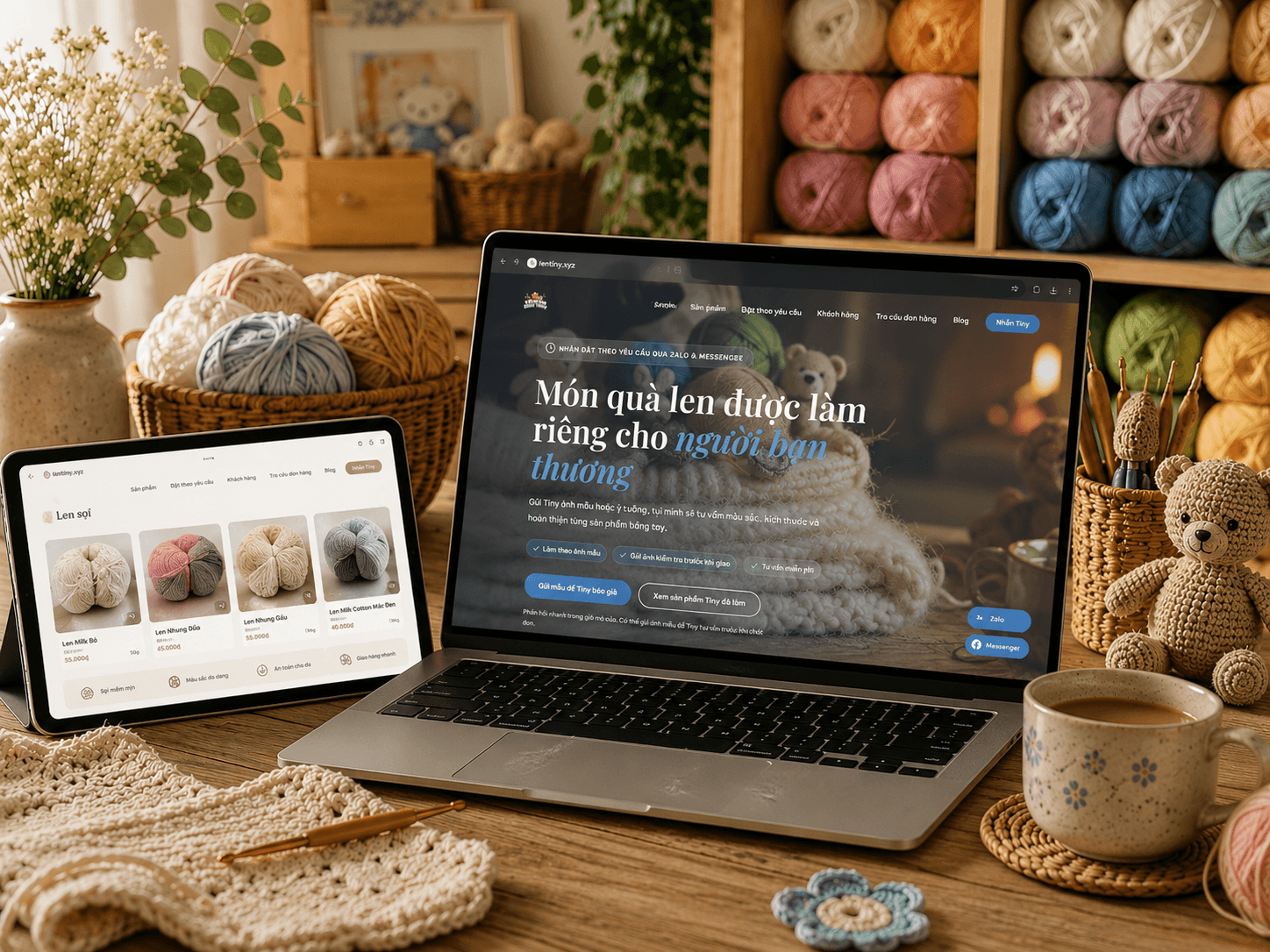 Các cuộn len tại Tiệm Len Nhà Tiny