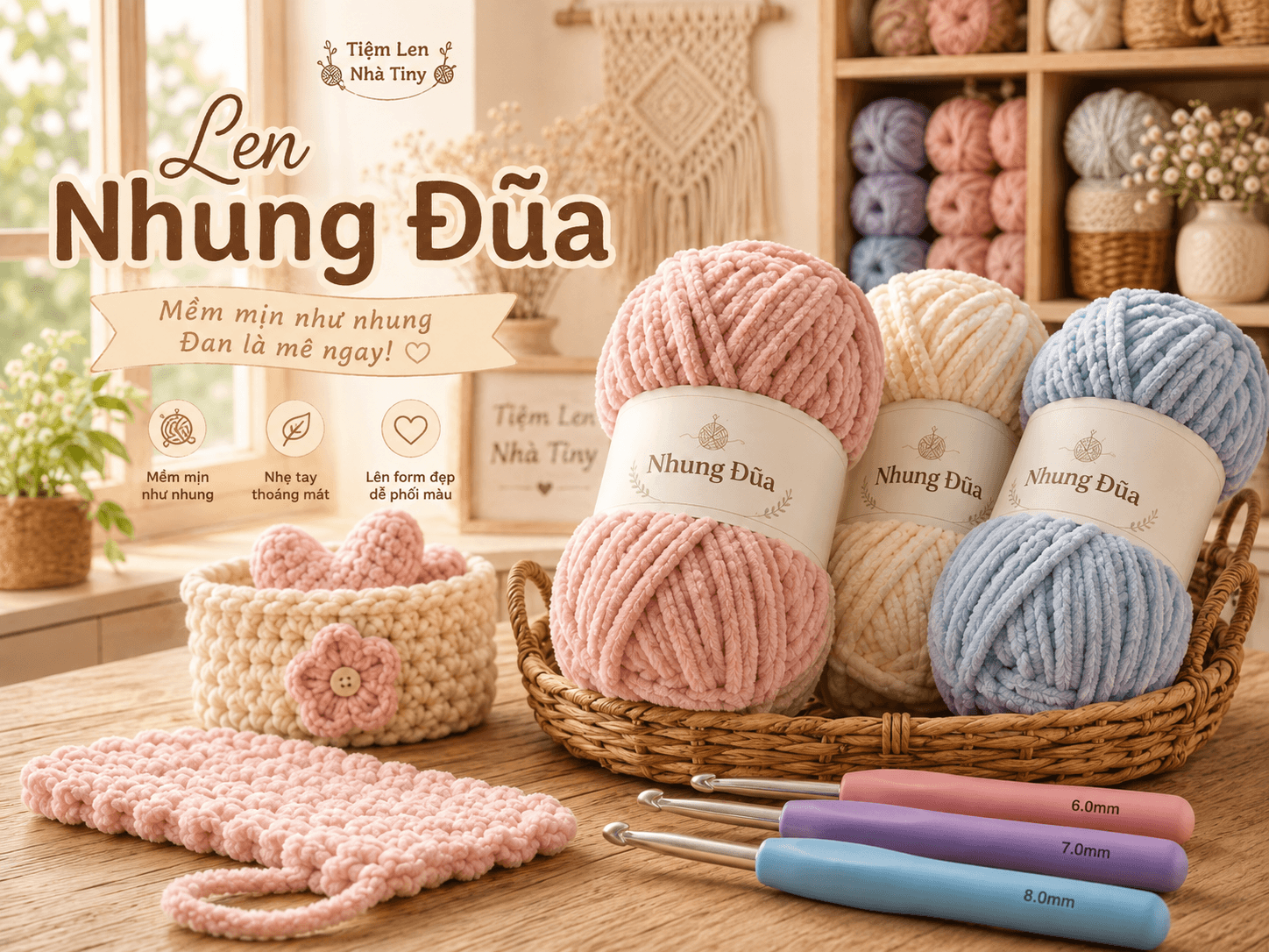 Cuộn len Nhung Đũa tại Tiệm Len Nhà Tiny