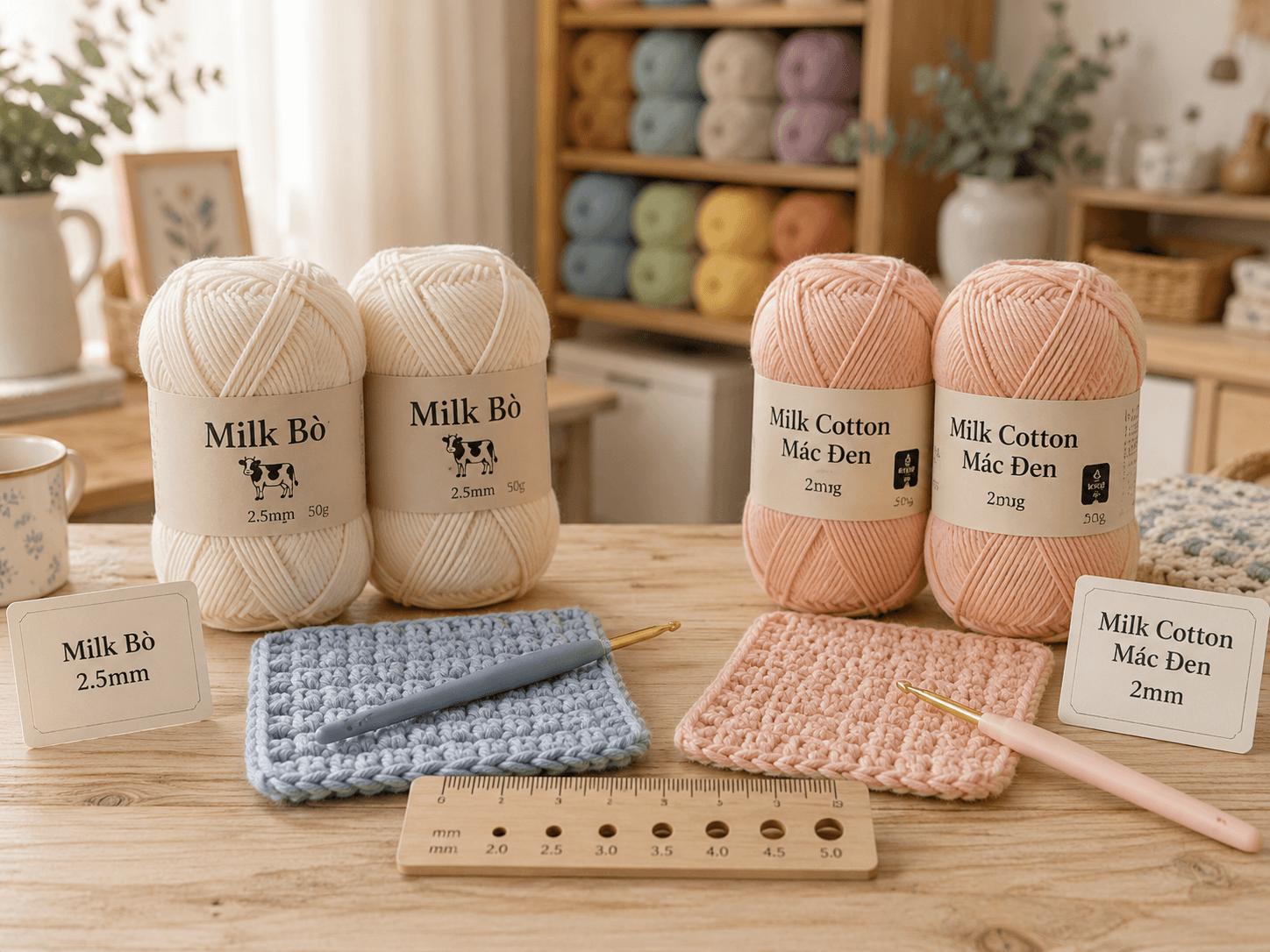 Các cuộn len Milk Cotton tại Tiệm Len Nhà Tiny