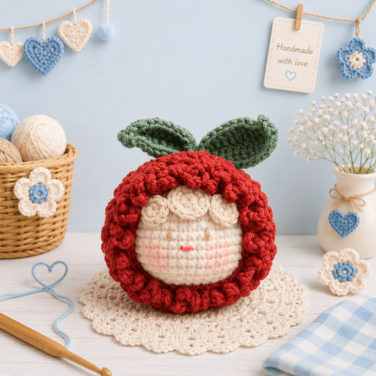 Mochi trái vải do Tiệm Len Nhà Tiny thực hiện theo yêu cầu