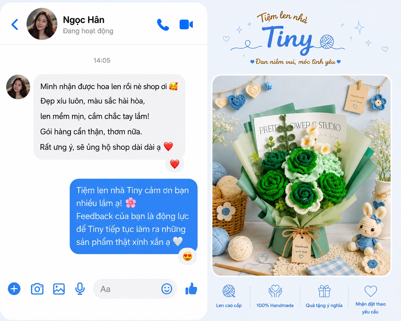 Tin nhắn feedback của khách sau khi mua len và phụ kiện